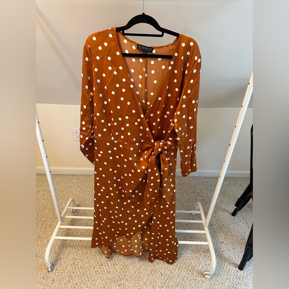 NWT Satin Polka Dot Wrap Dress - Picture 2 of 7